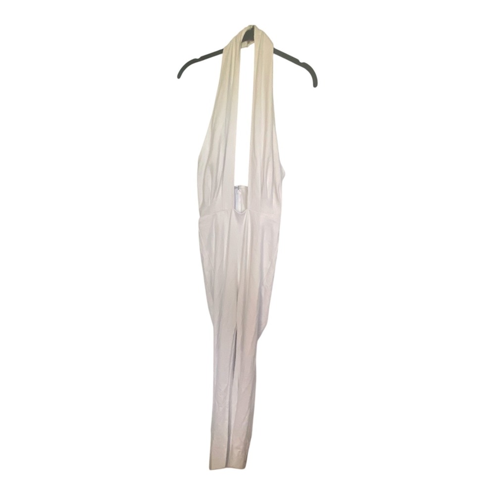 Amanda Uprichard White Halter Deep V-Neck Slim Leg Jumpsuit Small